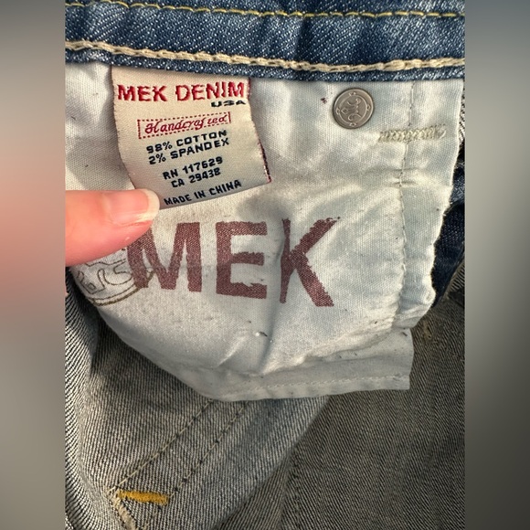 MEK Denim Acapulco Straight Jeans Medium Distressed Wash Slim Skinny Low Rise - Picture 10 of 12